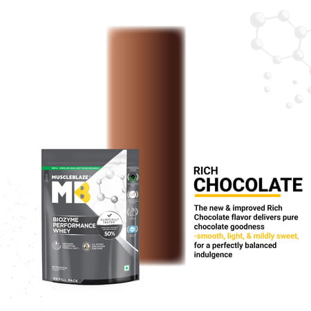 Muscleblaze Biozyme Performance Whey Protein | (Rich Chocolate | 1 Kg Refill Pack)
