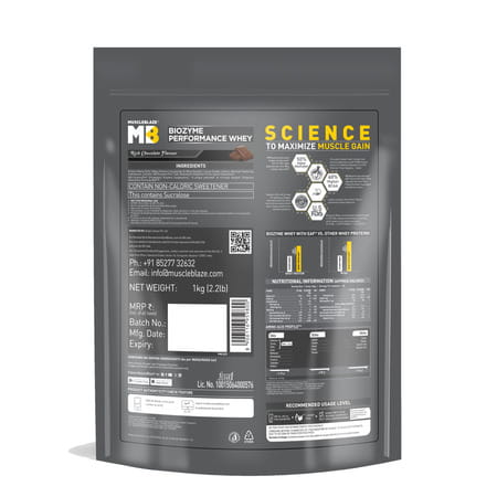 Muscleblaze Biozyme Performance Whey Protein | (Rich Chocolate | 1 Kg Refill Pack)