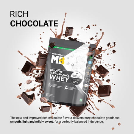 Muscleblaze Biozyme Performance Whey Protein Powder | Rich Chocolate (1Kg Refill Pack) | 25G Protein
