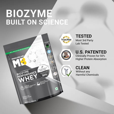 Muscleblaze Biozyme Performance Whey Protein Powder | Rich Chocolate (1Kg Refill Pack) | 25G Protein