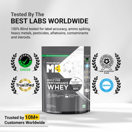 Muscleblaze Biozyme Performance Whey Protein Powder | Rich Chocolate (1Kg Refill Pack) | 25G Protein