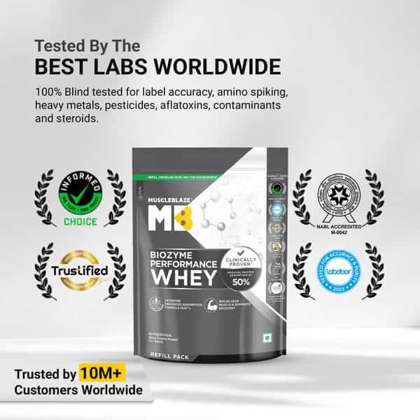 Muscleblaze Biozyme Performance Whey Protein Powder | Rich Chocolate (1Kg Refill Pack) | 25G Protein