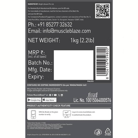 Muscleblaze Biozyme Performance Whey Protein Powder | Rich Chocolate (1Kg Refill Pack) | 25G Protein