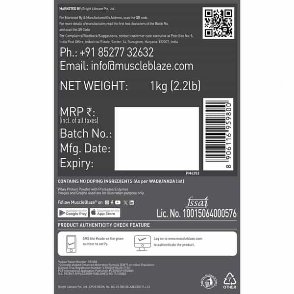 Muscleblaze Biozyme Performance Whey Protein Powder | Rich Chocolate (1Kg Refill Pack) | 25G Protein