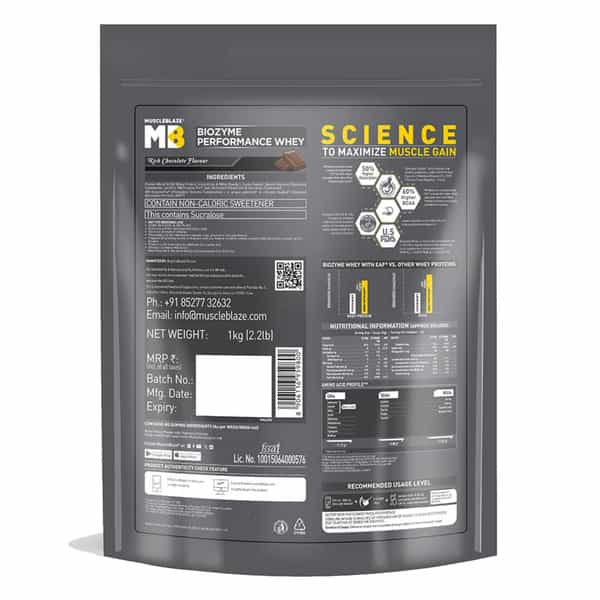 Muscleblaze Biozyme Performance Whey Protein Powder | Rich Chocolate (1Kg Refill Pack) | 25G Protein