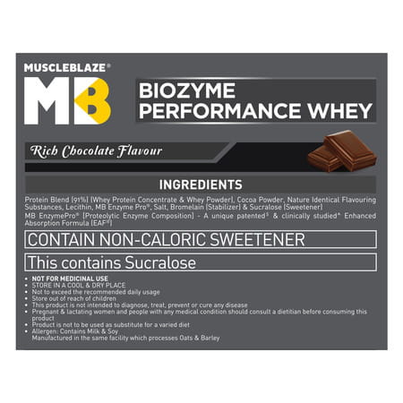 Muscleblaze Biozyme Whey (Rich Chocolate | 1kg Refill) | 50% Higher Absorption | Eaf Certified