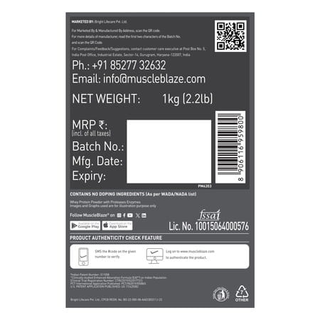Muscleblaze Biozyme Whey (Rich Chocolate | 1kg Refill) | 50% Higher Absorption | Eaf Certified
