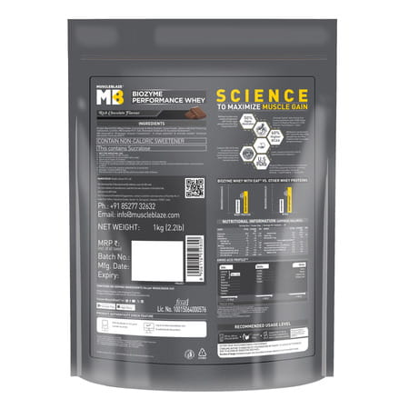 Muscleblaze Biozyme Whey (Rich Chocolate | 1kg Refill) | 50% Higher Absorption | Eaf Certified