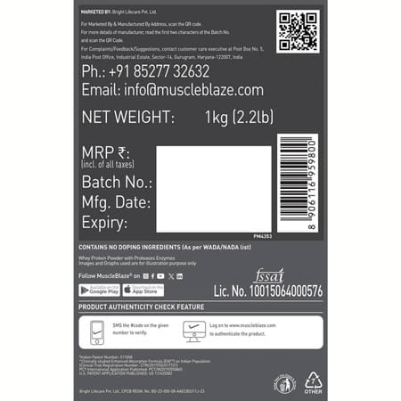 Muscleblaze Biozyme Performance Whey Protein (Rich Chocolate | 1 Kg Refill Pack)