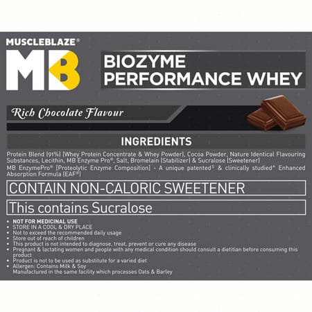 Muscleblaze Biozyme Performance Whey Protein (Rich Chocolate | 1 Kg Refill Pack)