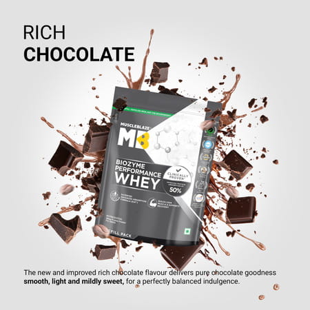 Muscleblaze Biozyme Performance Whey Protein (Rich Chocolate | 1 Kg Refill Pack)