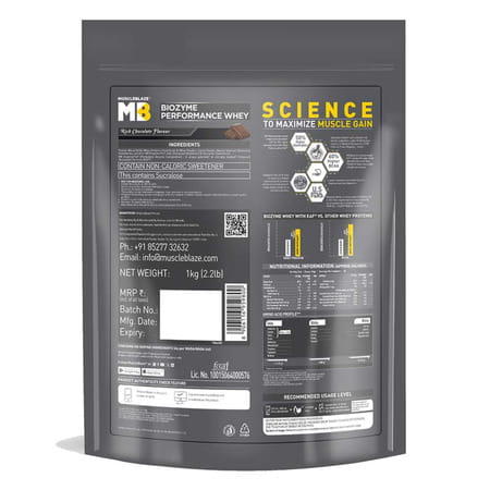Muscleblaze Biozyme Performance Whey Protein (Rich Chocolate | 1 Kg Refill Pack)