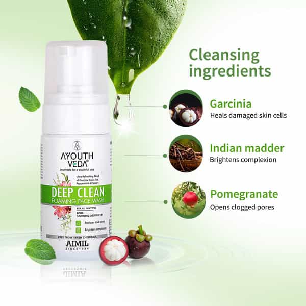 Ayouthveda Deep Clean Foaming Face Wash With Indian Madder | Garcinia & Pomegranate 100 Ml