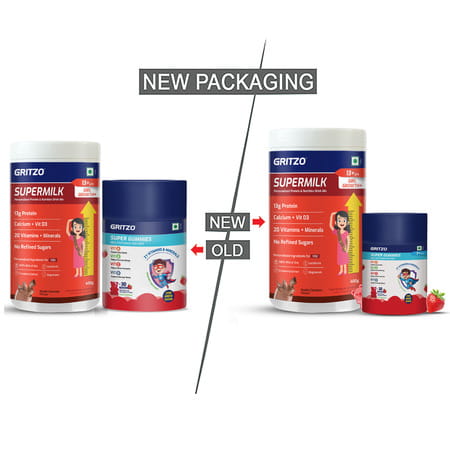 Gritzo Supermilk Growth+ (Formerly Height+) (13+Y Girls) (Double Chocolate 400g) With Super Gummies