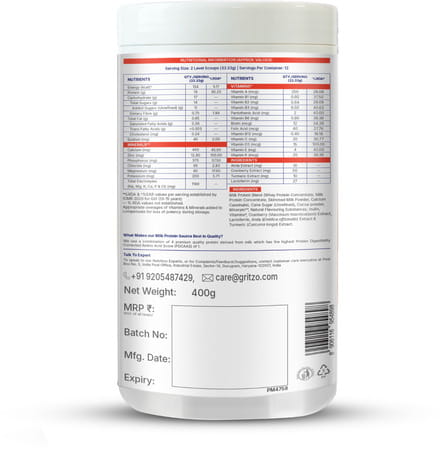 Gritzo Supermilk Growth+ (Formerly Height+) (13+Y Girls) (Double Chocolate 400g) With Super Gummies