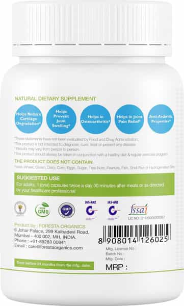Foresta Organics Joint Health With Boswellia White Willow Bark & Guggul - 60 Capsules