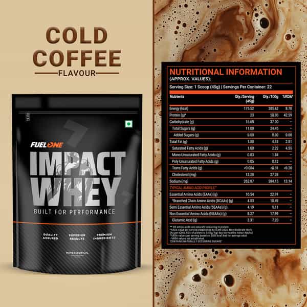Fuelone Impact Whey Protein Blend | Cold Coffee | 1Kg (2.2Lbs) | 23G Protein Per Scoop