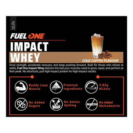 Fuel One Impact Whey (Cold Coffee | 1kg) | 23g Protein Per Scoop