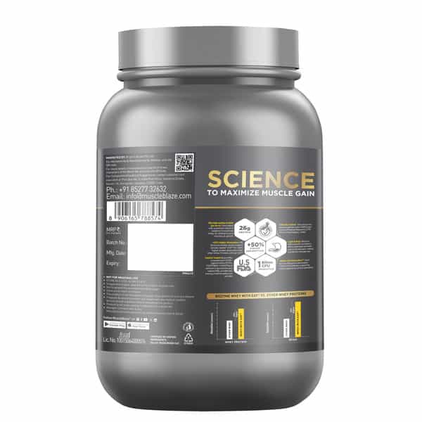 Muscleblaze Biozyme Gold 100% Whey Protein (Monk Fruit Sweetened Chocolate Hazelnut| 1Kg / 2.2 Lb)
