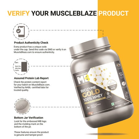 Muscleblaze Biozyme Gold 100% Whey Protein (Monk Fruit Sweetened Chocolate Hazelnut| 1Kg / 2.2 Lb)