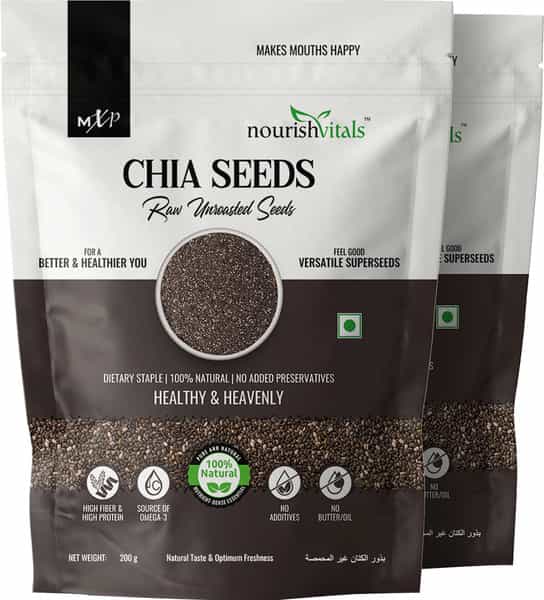 Nourishvitals Chia Raw Unroasted Seeds 200G X Pack Of 2 - 100% Natural Source Of Omega-3