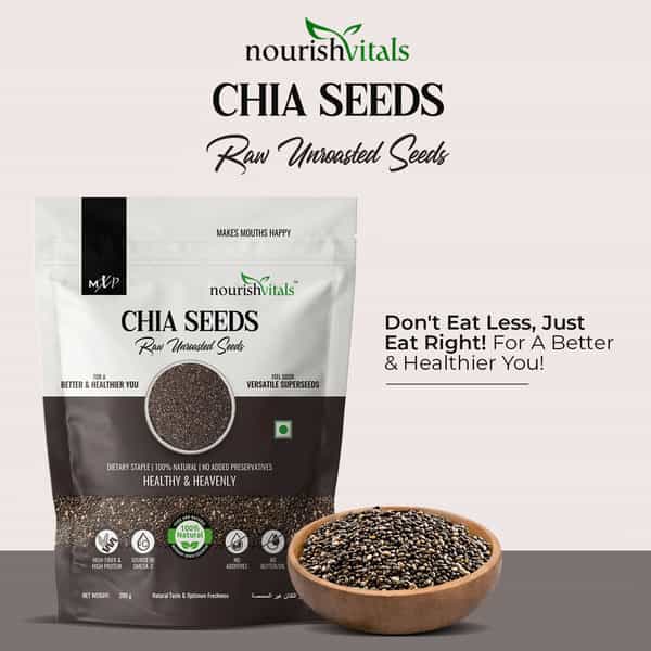 Nourishvitals Chia Raw Unroasted Seeds 200G X Pack Of 2 - 100% Natural Source Of Omega-3