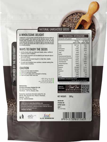 Nourishvitals Chia Raw Unroasted Seeds 200G X Pack Of 2 - 100% Natural Source Of Omega-3