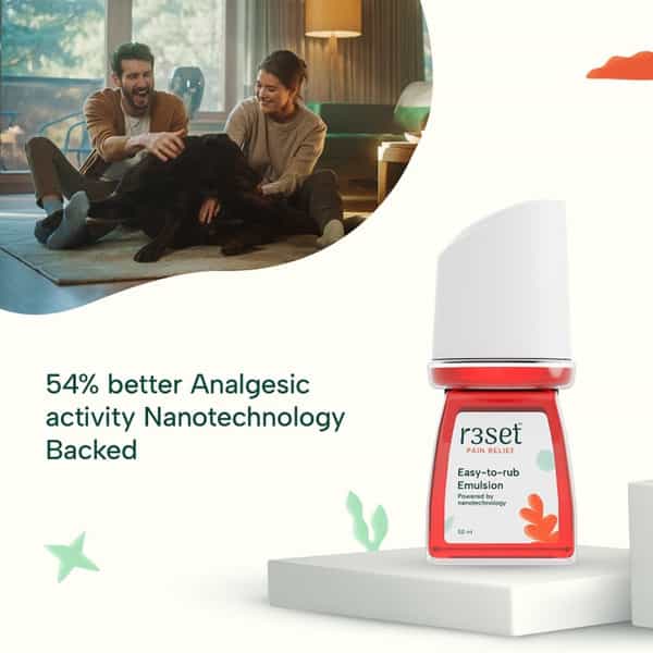 R3set Pain Relief Emulsion - 100% Natural Fast Relief For Muscle Joint & Back Pain - 50Ml