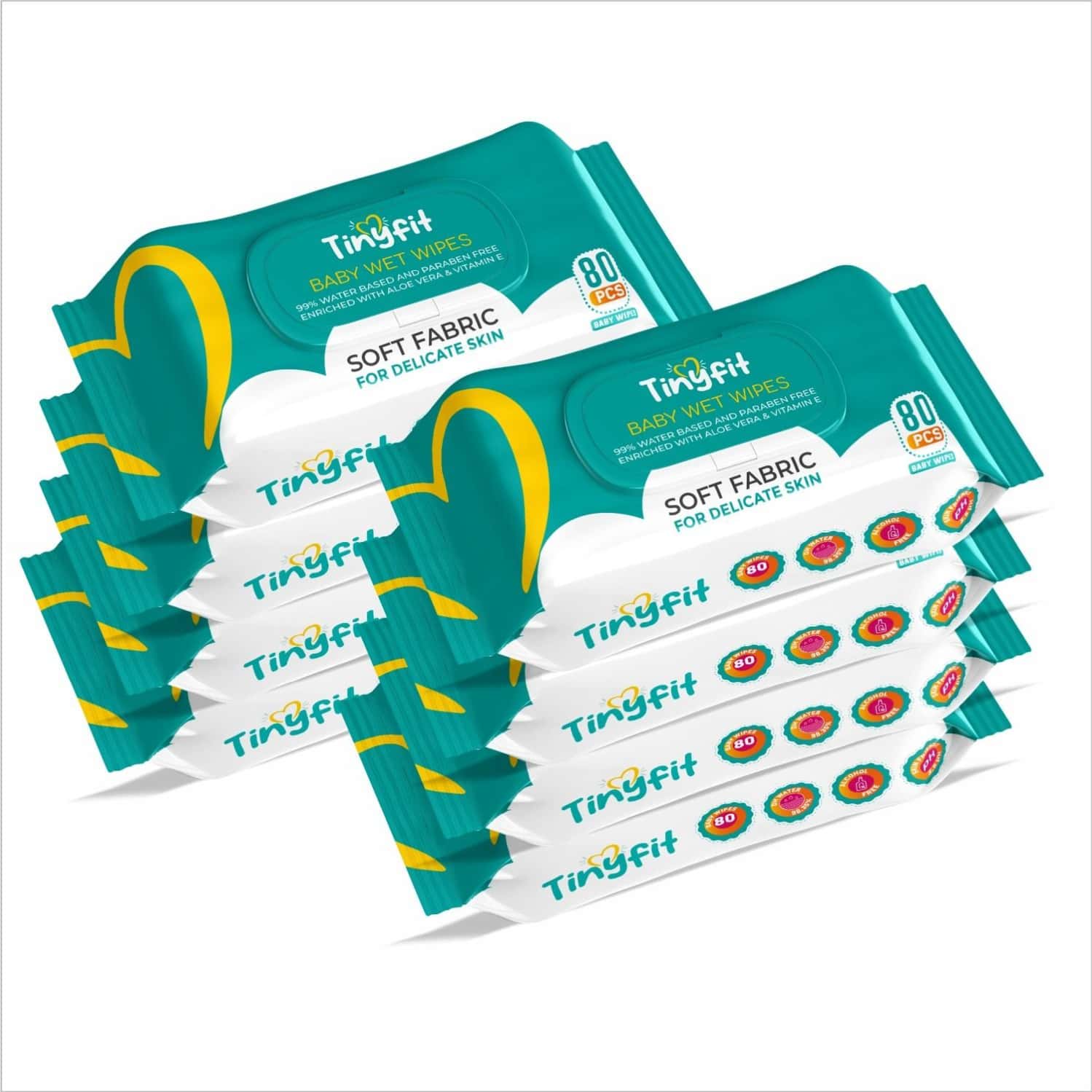 Tinyfit Soft Cleansing Baby Wipes | Enriched With Aloe Vera & Vitamin E | 99% Water Based | 80x80