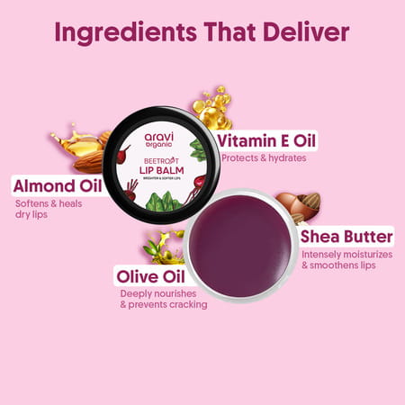 Aravi Organic Beetroot Lip Balm - Moisturizes | Softens & Adds Natural Color To Lips - 8gm