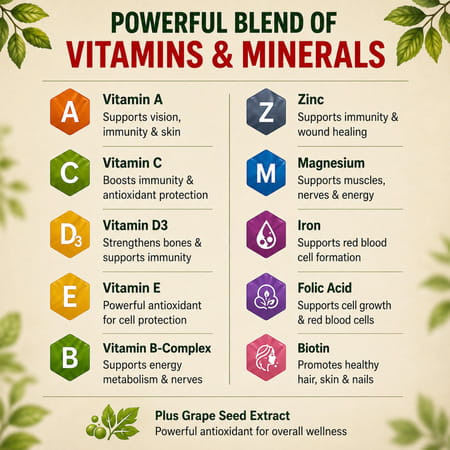 Aora Nutrivit Plus Multivitamin With Vitamins | Grape Seed Extract | 30 Tablets
