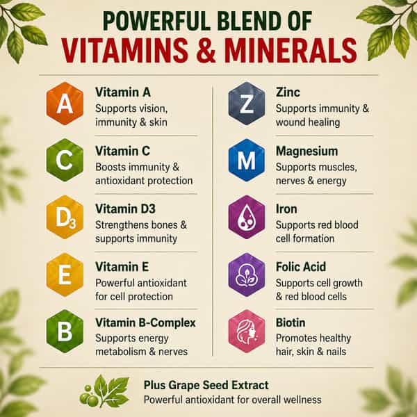 Aora Nutrivit Plus Multivitamin With Vitamins | Grape Seed Extract | 30 Tablets