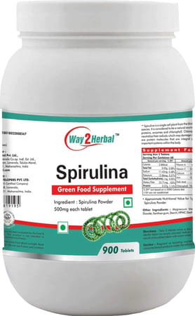 Way2herbal Spirulina Tablets Green Food Supplement - 900 Tablets 500 Mg Value Pack (Pack Of 2)