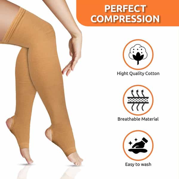 Vissco Varicose Vein Stockings For Leg Compression To Improve Blood Circulation- Small (Beige)