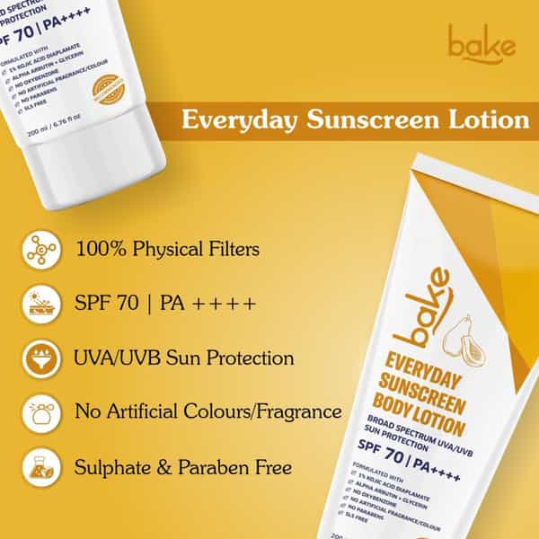 Bake Everyday Sunscreen Body Lotion Spf 70 Pa++++ For Sun Protection & Hydration