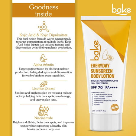 Bake Brightening Body Sunscreen Spf 70 Pa++++ With Kojic & Arbutin (200ml)
