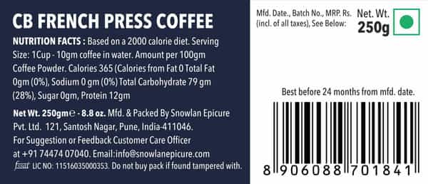 Colombian Brew Arabica French Press Coffee Dark Roast Strong 250G