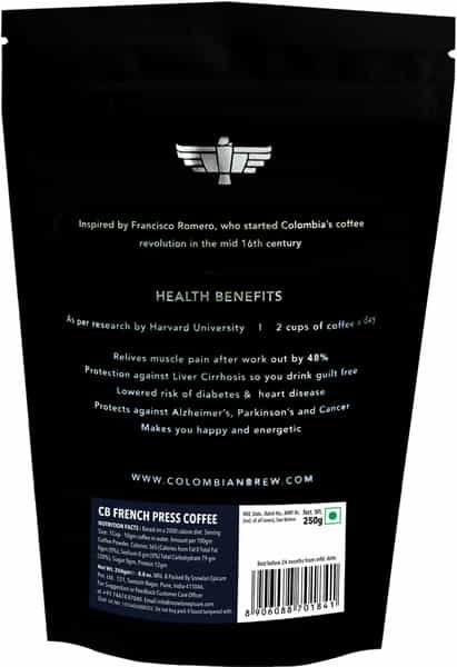 Colombian Brew Arabica French Press Coffee Dark Roast Strong 250G