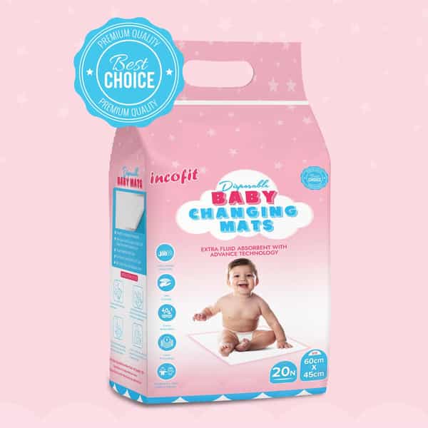Incofit Baby Disposable Changing Mats (Underpad) 60 X 45 Cm 20 Pcs Per Packet Pack Of 1