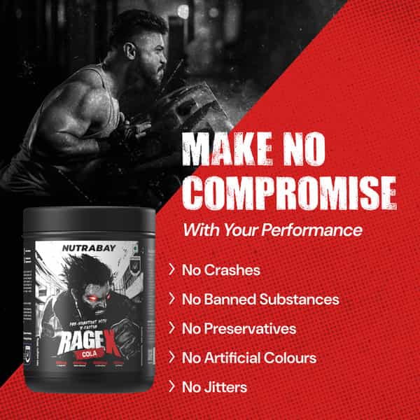 Nutrabay Ragex Pre Workout Supplement Powder - 360G | Cola | 200Mg Caffeine | 4G Beta-Alanine