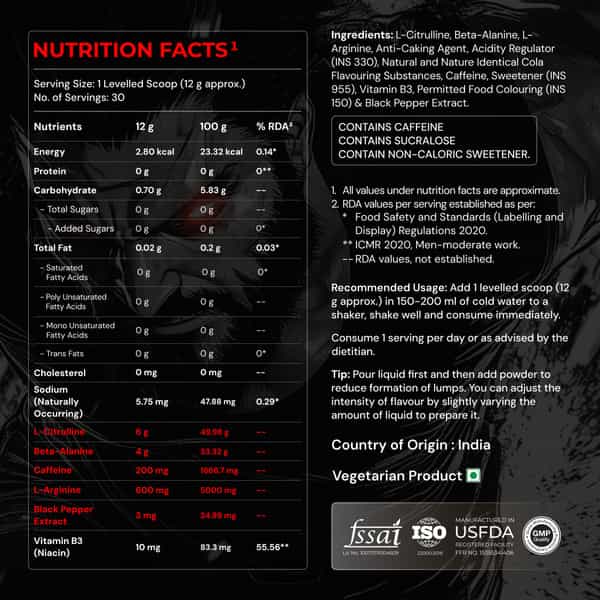 Nutrabay Ragex Pre Workout Supplement Powder - 360G | Cola | 200Mg Caffeine | 4G Beta-Alanine