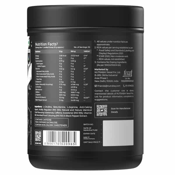 Nutrabay Ragex Pre Workout Supplement Powder - 360G | Cola | 200Mg Caffeine | 4G Beta-Alanine