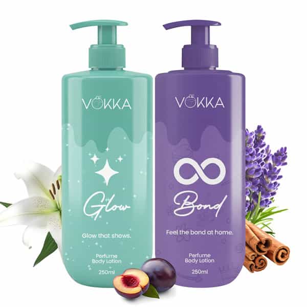 Vokka Glow & Bonds Perfume Body Lotion Combo 250Ml X 2 | Fruity Floral & Warm Woody Fragrance