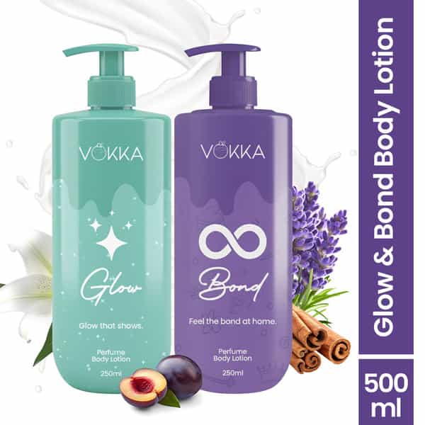 Vokka Glow & Bonds Perfume Body Lotion Combo 250Ml X 2 | Fruity Floral & Warm Woody Fragrance