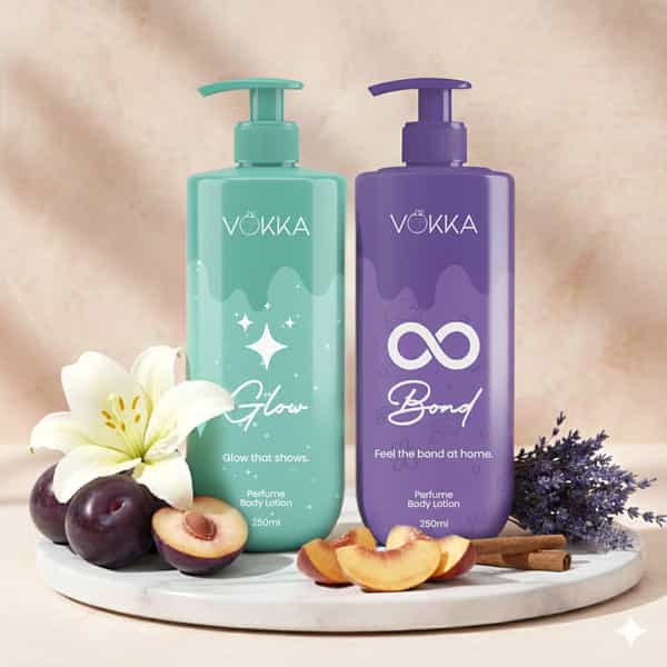 Vokka Glow & Bonds Perfume Body Lotion Combo 250Ml X 2 | Fruity Floral & Warm Woody Fragrance