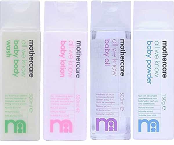 Mothercare All We Know Baby Body Wash(300Ml) Lotion(300Ml) Oil(300Ml) & Baby Powder(150Gm) Combo