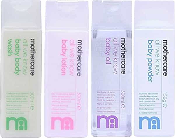 Mothercare All We Know Baby Body Wash(300Ml) Lotion(300Ml) Oil(300Ml) & Baby Powder(150Gm) Combo