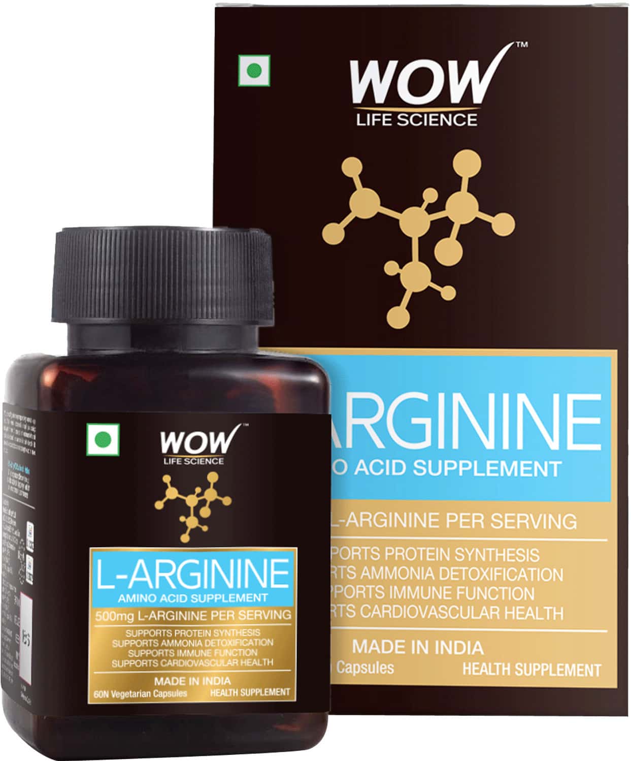 Wow Life Science 1000mg L-Arginine Amino Acid Supplement Veg Capsules Bottle Of 60