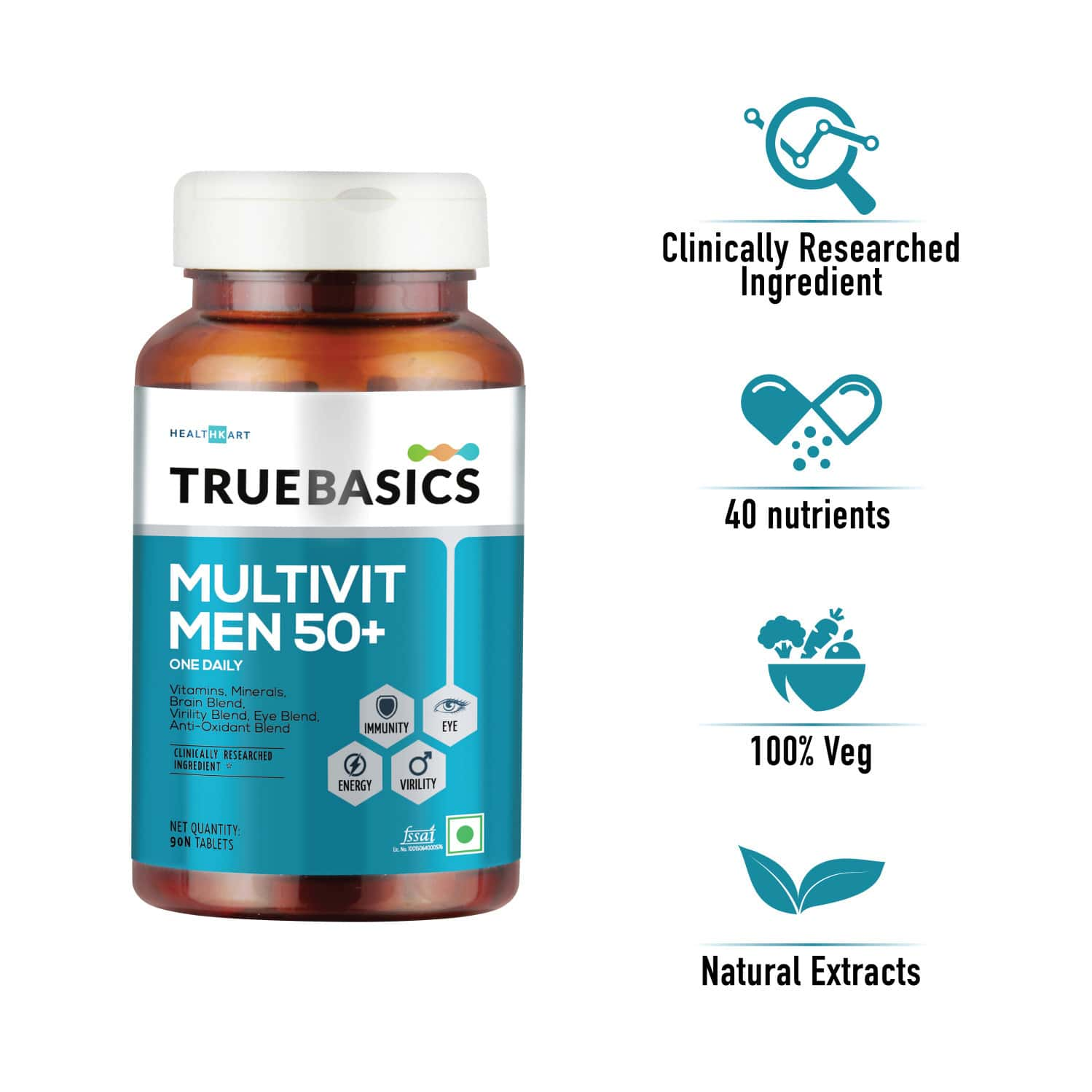 Truebasics Multivit Men 50+ One Daily, Multivitamins, For Senior Adults , 90 Veg Tablets