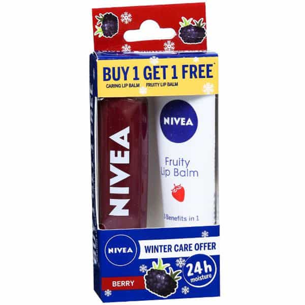 Nivea Winter Care Offer (Buy Berry Shine Caring Lip Balm 4.8 G Free Fruity Lip Balm 10 G)